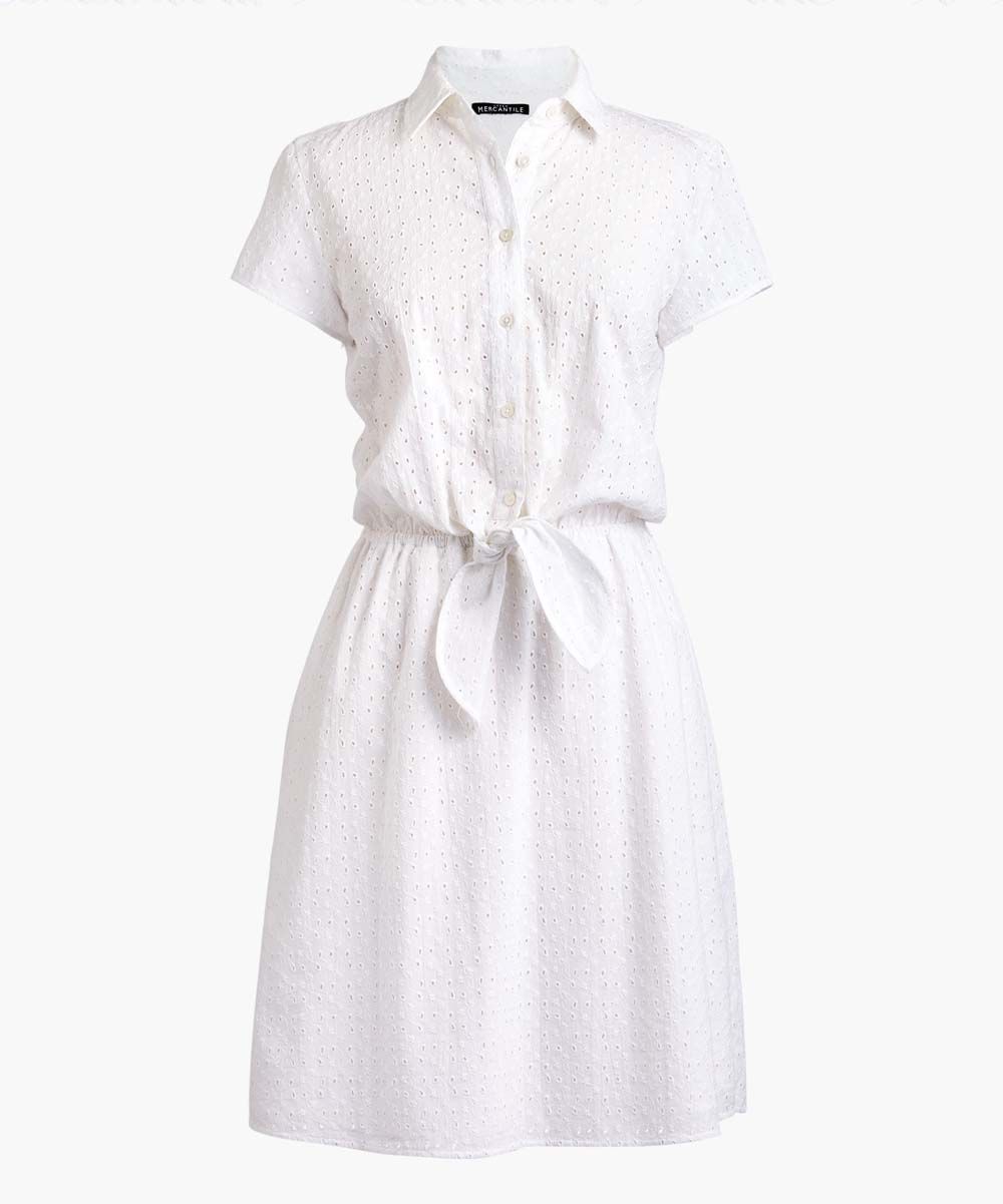 J.Crew Mercantile Women's Casual Dresses WHITE - White Eyelet Tie-Accent Shirt Dress - Women | Zulily