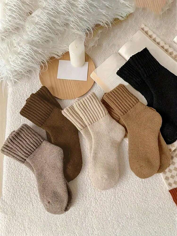 5pairs Women Winter Socks Warm Thick Knit Soft Vintage Casual Crew Socks Fuzzy Socks Knitted Socks For Women | SHEIN