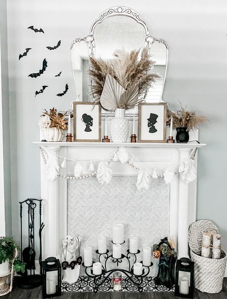 Boho neutral fireplace mantel decor for Halloween. Love my dried pampas and fan palm frond , bats and spiders then cute handmade signs. I have a log set up coming soon for now have had candles for the fireplace feel since we don’t use a real one here in Florida 

#foreplace #menteldecor #mantledecor #halloweendecor #bats #spiders #spooky #halloweenmantel #vintage #farmhouse #bohodecor  

#LTKSeasonal #LTKhome #LTKHalloween