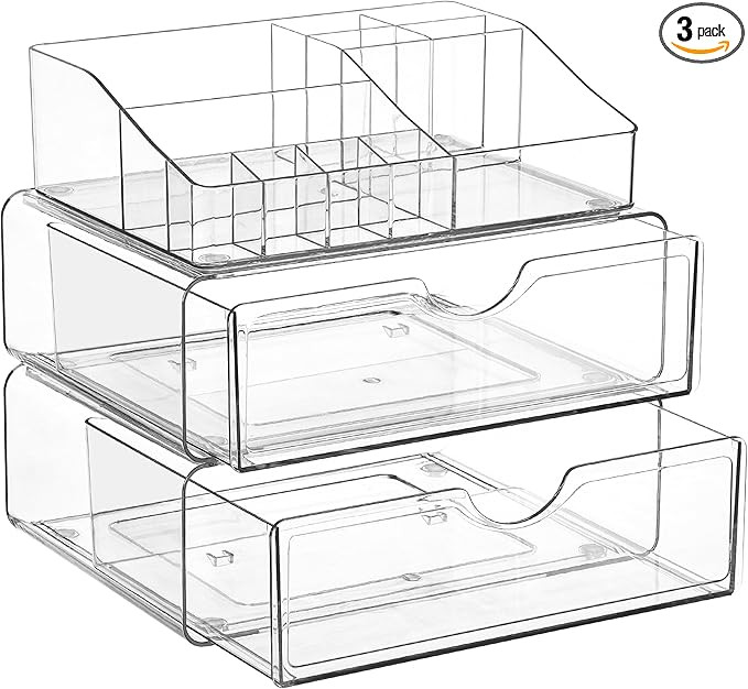 Vtopmart 3 Tier Clear Makeup Organizer with Drawer, Cosmetic Storage for Dresser Countertop and B... | Amazon (US)