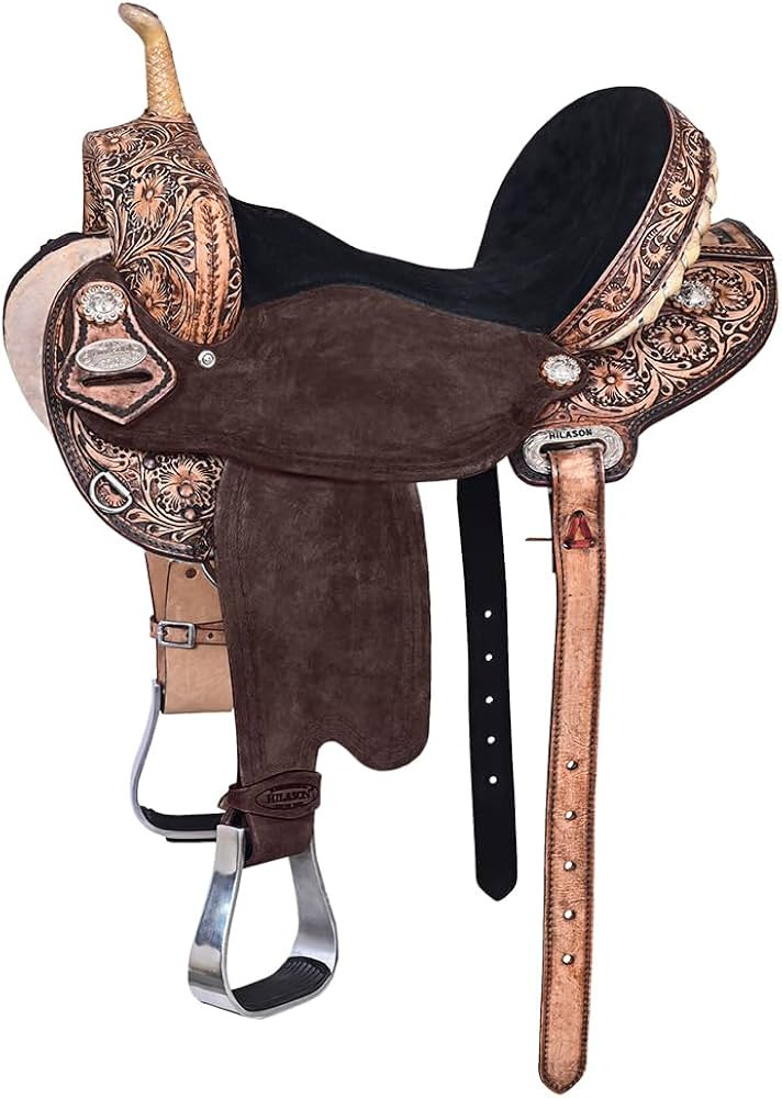 HILASON Western Horse Barrel Flex Tree Trail American Leather Saddle Antique Brown Gorgeous Flora... | Amazon (US)