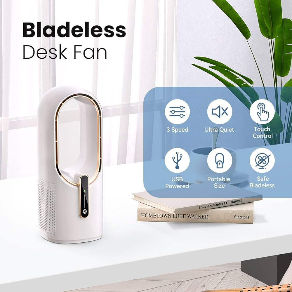 Desk Fan Bladeless, 11.8 Inch Office Fan Small, Quiet, 3 Speed Adjustment, Touch Control, Easy to... | Amazon (US)