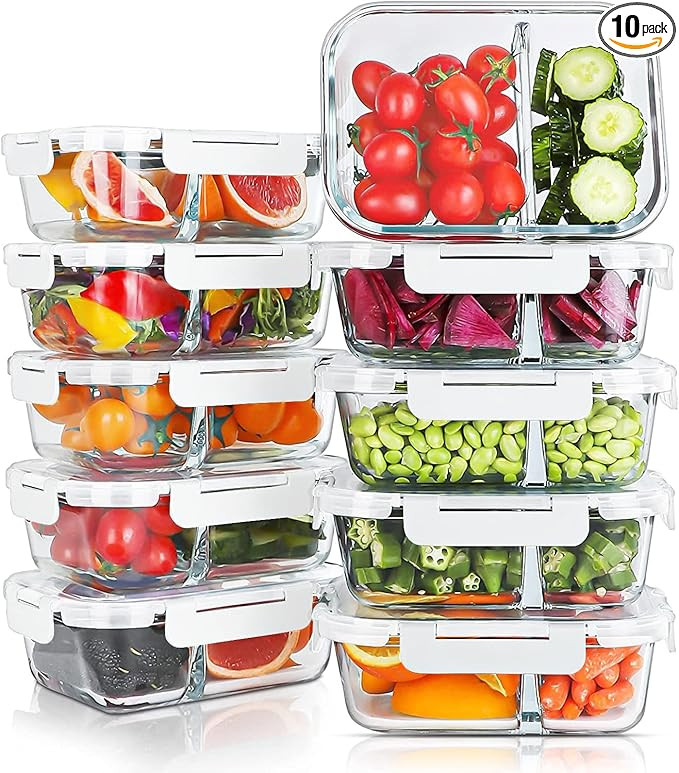 10 Packs 30oz Glass Meal Prep Containers 2 Compartments,Glass Food Storage Containers with Lids,A... | Amazon (US)
