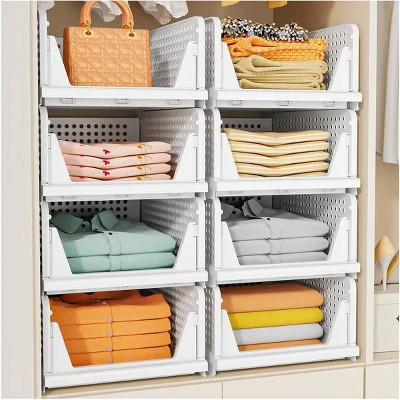 5 Pack Stackable Closet Storage Basket, Multifunctional Foldable Closet Organizer for Bathroom Kitchen Laundry Room Wardrobe Storage | Target