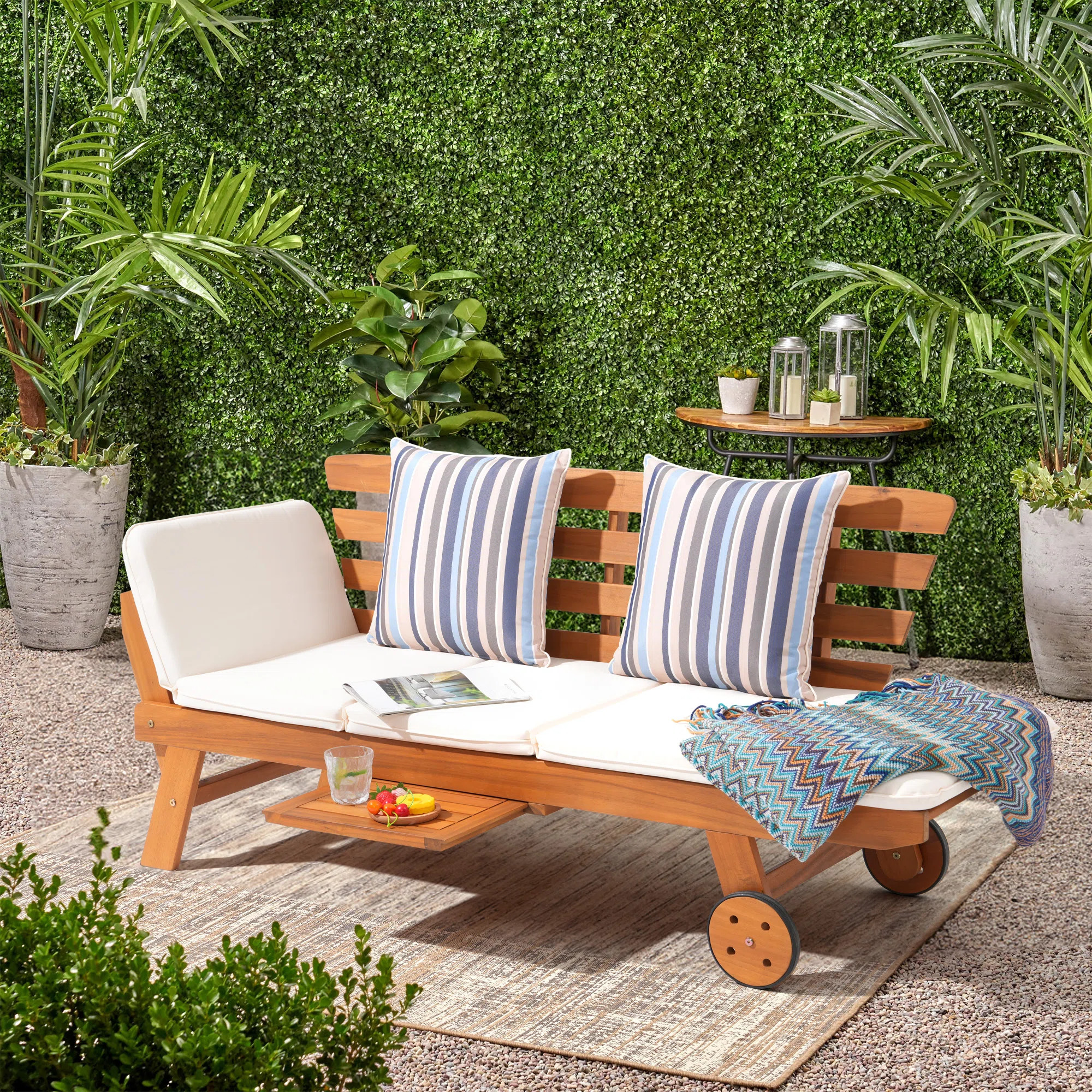 Winston Porter 75.2’’ Acacia Outdoor Foldable Patio Daybed With Removable Cushions & Wheel & Reviews | Wayfair | Wayfair North America
