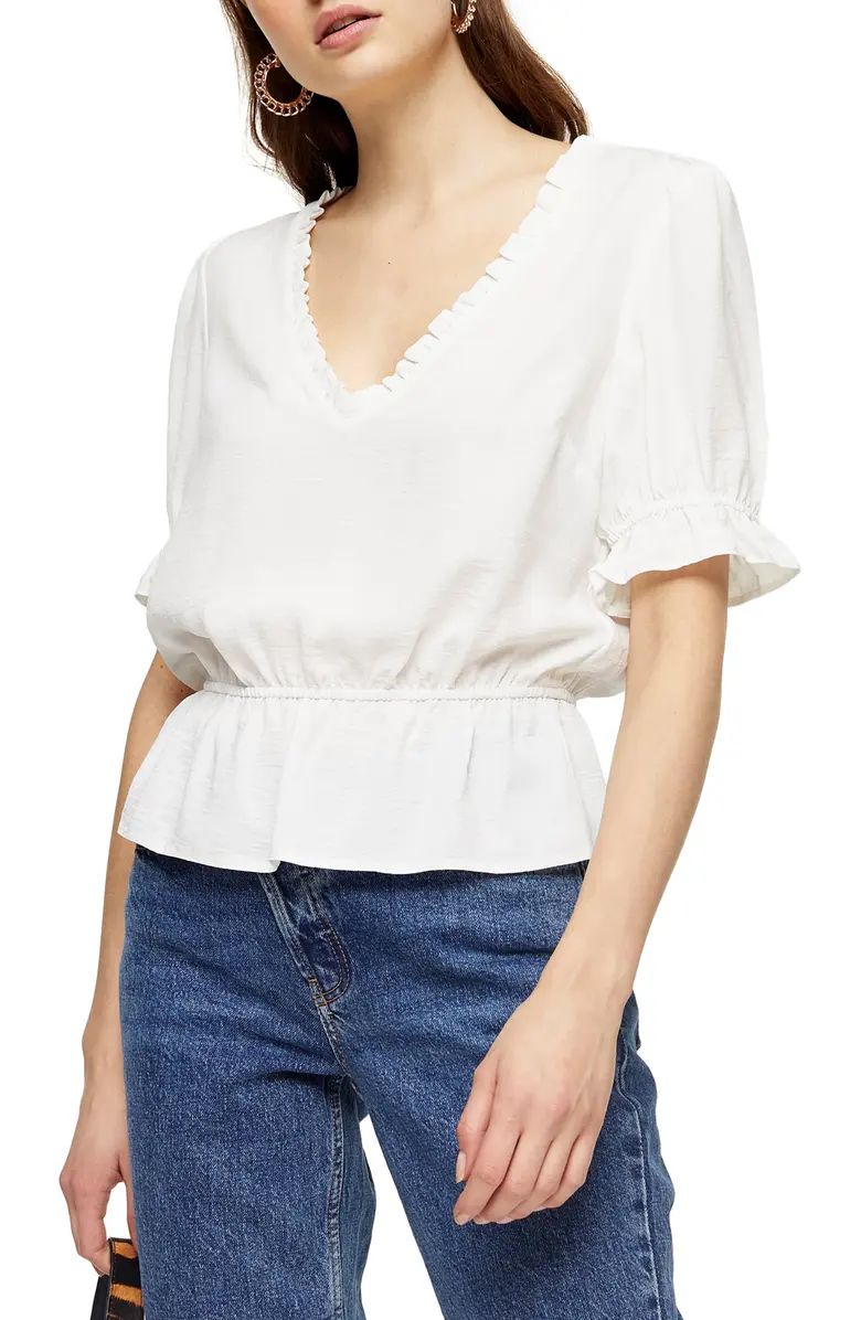 Morgan Ruffle Trim Peplum Top | Nordstrom