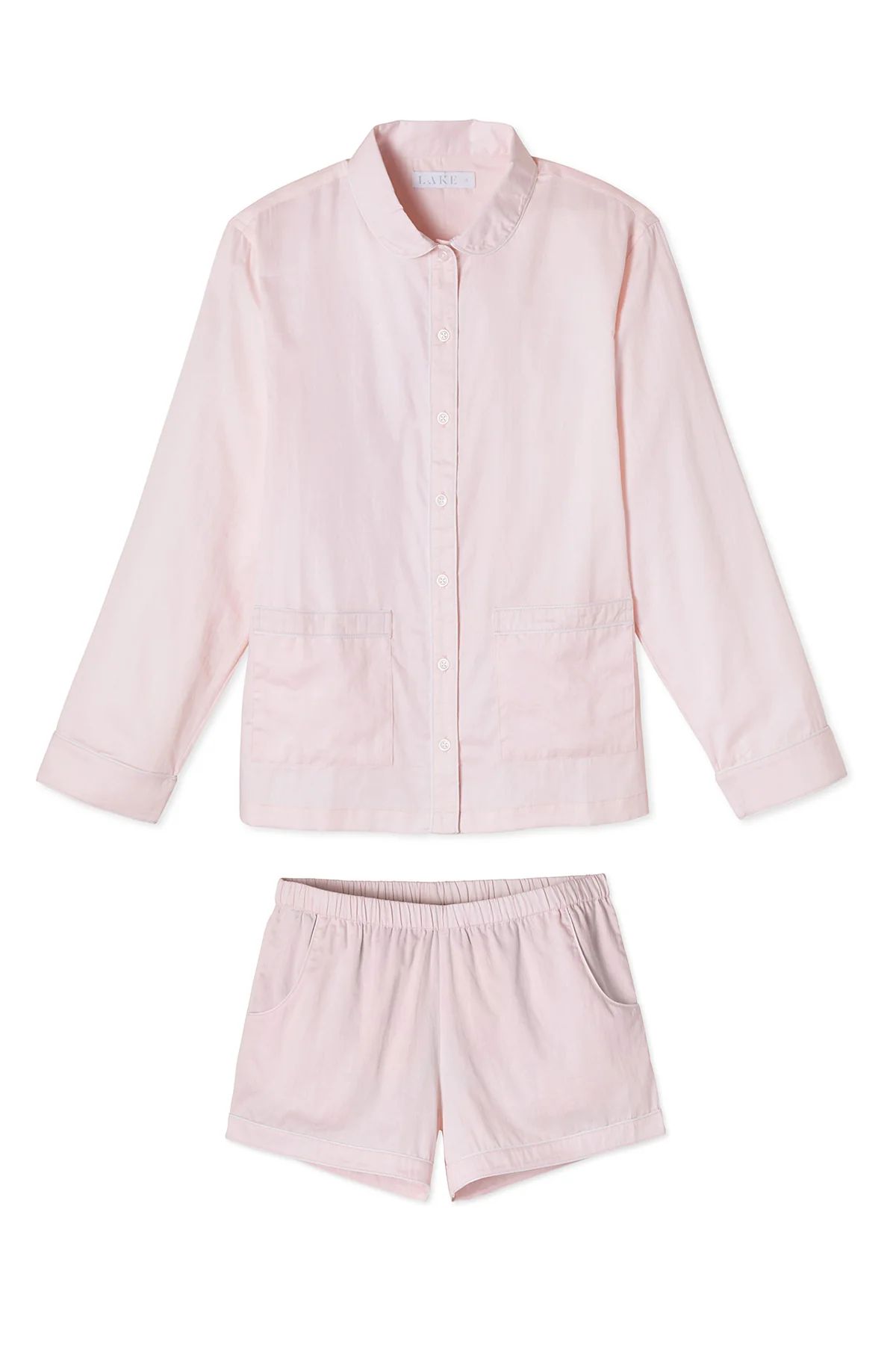 Poplin Piped Shorts Set in Pale Pink | LAKE Pajamas