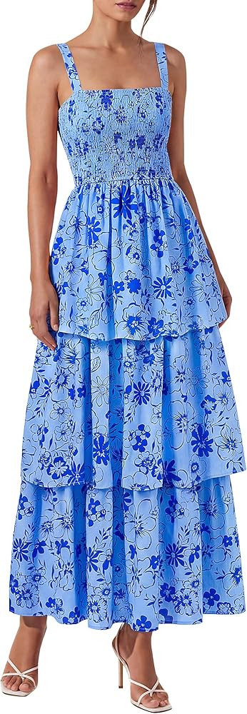 BTFBM Summer Dresses for Women 2026 Floral Spaghetti Strap Wedding Guest Dress Maxi Beach Vacatio... | Amazon (US)