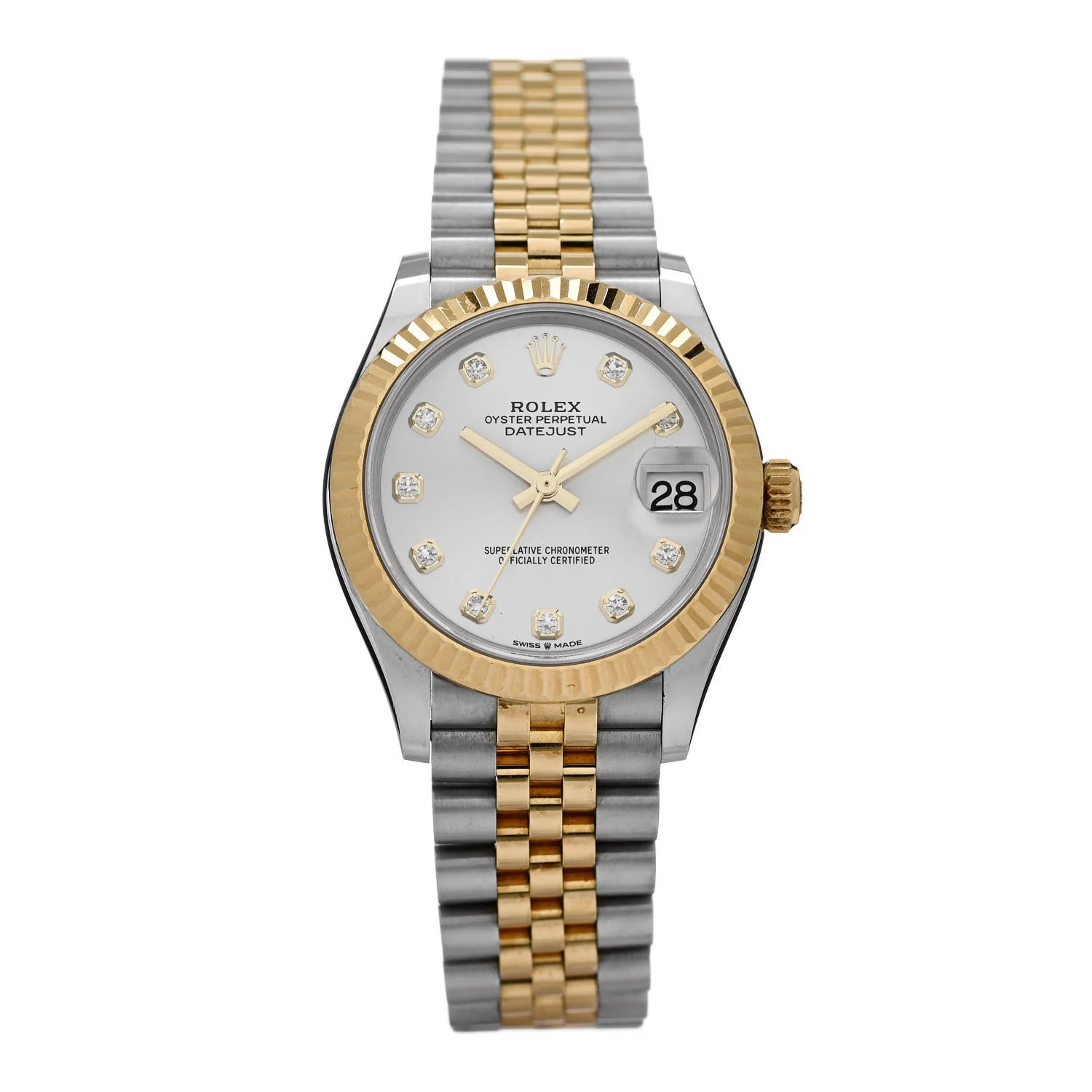 Stainless Steel 18K Yellow Gold Diamond 31mm Oyster Perpetual Datejust Watch Silver 278273 | FASHIONPHILE (US)