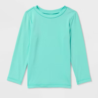 Toddler Long Sleeve Solid Swim Rash Guard Top - Cat & Jack™ Bright Aqua 2T | Target