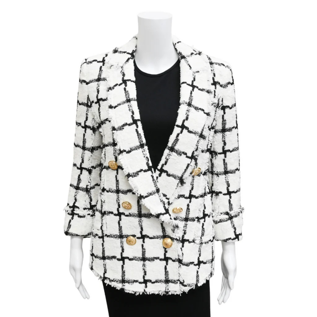 White & Black Tweed Grid Double-Breasted Jacket S / WHI BLK / Used | Clotheshorse Anonymous