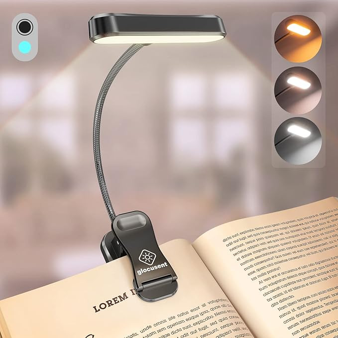 Glocusent Horizontal ET-Head Book Light for Reading in Bed, Eye Caring, CRI 95, 3 Colors & 5 Brig... | Amazon (US)