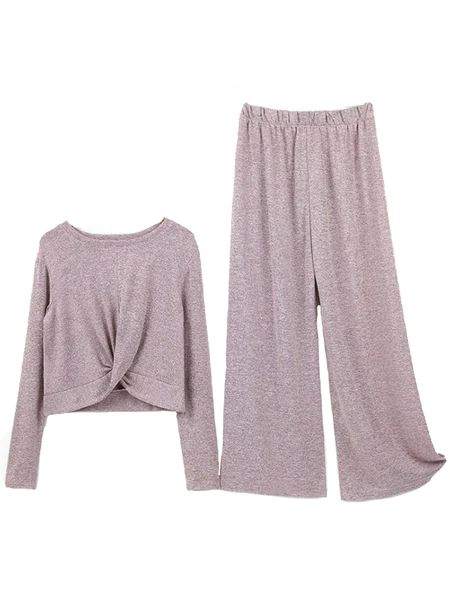 'Sandra' Knotted Front Top and Long Pants Lounge Set (3 Colors) | Goodnight Macaroon