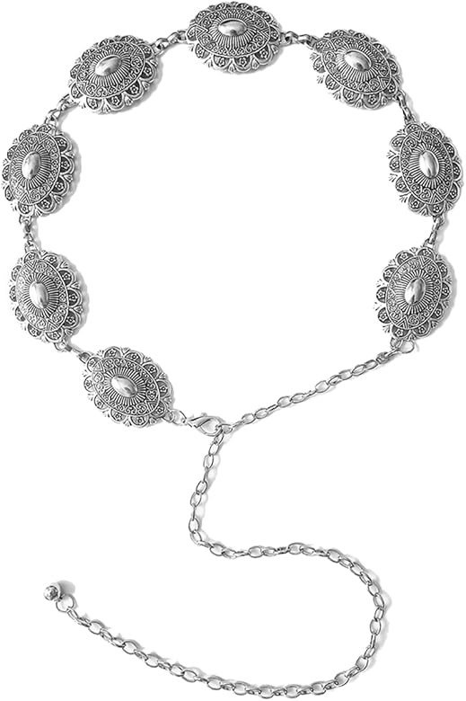 Women Western Oval Concho Chain Belt Adjustable Metal Waist Chain Belt for Jeans or Dresses at Am... | Amazon (US)