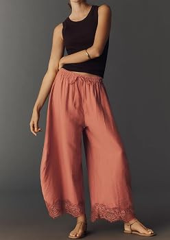 Flowy Lace Hem Wide Leg Pants for Women | Amazon (US)