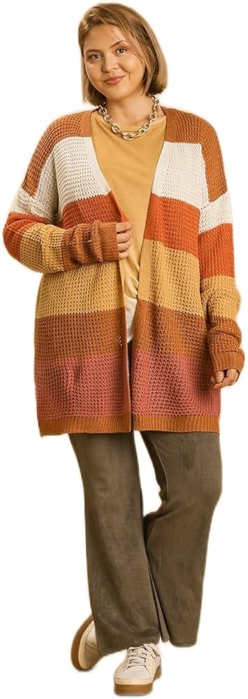 Umgee Multicolored Striped Long Sleeve Knit Open Front Sweater Cardigan | Amazon (US)