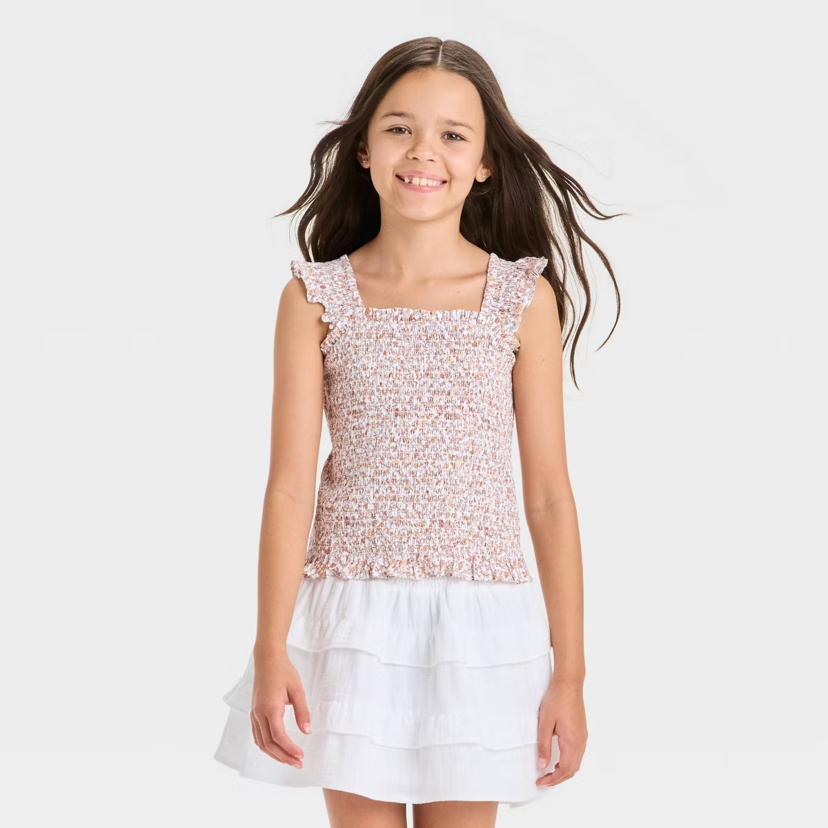 Girls' Smocked Floral Flutter Sleeve Top - Cat & Jack™ | Target