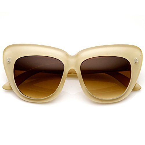zeroUV - Oversized High Fashion Designer Inspired Bold Cat Eye Sunglasses Cateyes (Creme) | Amazon (US)