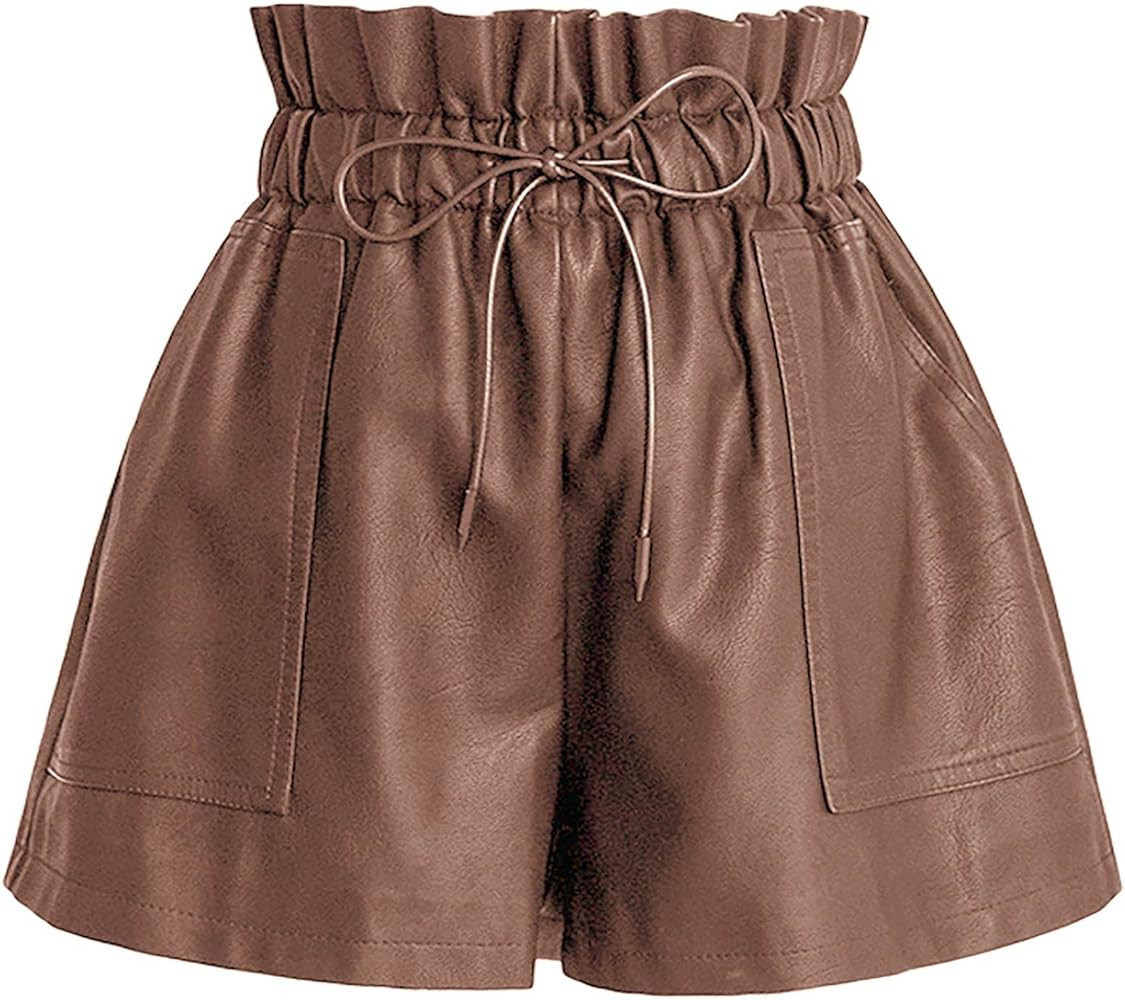 Camel Tie Leather Shorts | Amazon (US)
