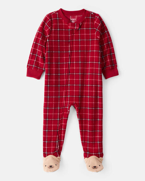 Toddler Boy Plaid Fleece Long-Sleeve Loose Fit 1-Piece Pajamas - Red | Carter's Inc