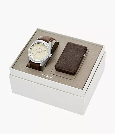 Editor Three-Hand Brown Leather Watch And Wallet Box Set | Fossil (US)