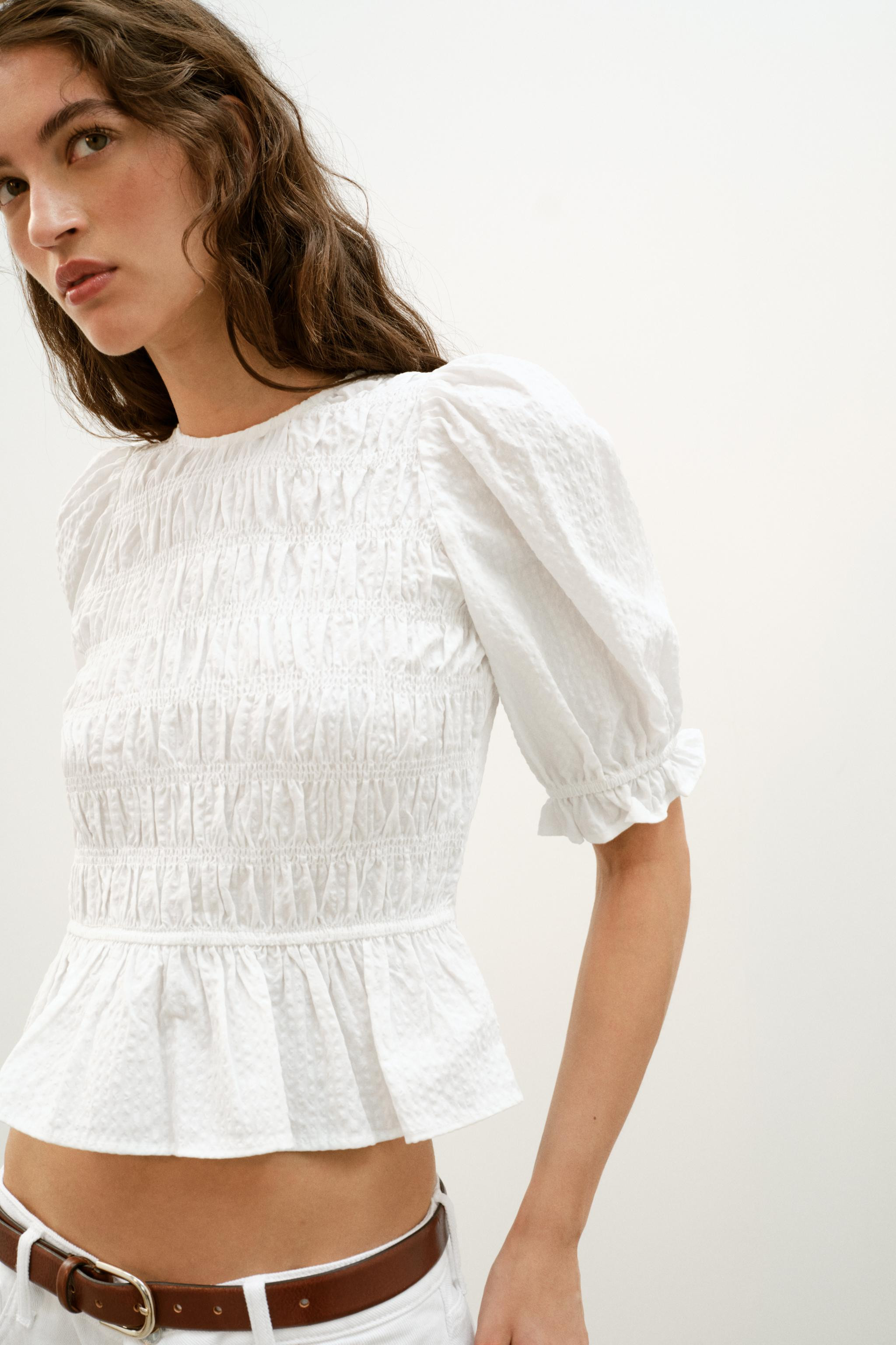 CHECK SMOCKED TOP | Zara UK