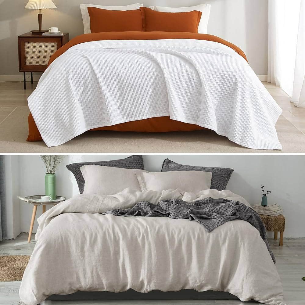 PHF 100% Cotton Waffle Weave Blanket Queen Size 100% Linen Duvet Cover Set Queen | Amazon (US)