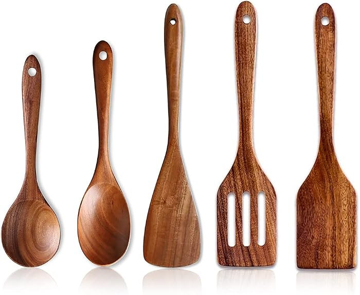 5 Pcs Best Wooden Spoons for Cooking Kitchen Utensils Set Non Stick Spoon Acacia Wood Utensil Coo... | Amazon (CA)