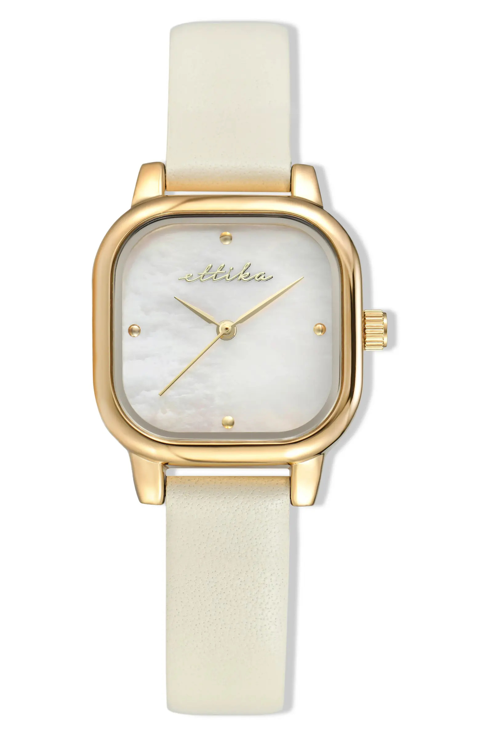 Classic Square Mother-of-Pearl Leather Strap Watch | Nordstrom