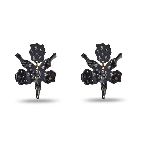 JET SPARKLE SMALL PAPER LILY EARRINGS | LELE SADOUGHI