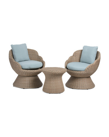 3pc Outdoor Wicker Swivel Chairs And Table Set | TJ Maxx