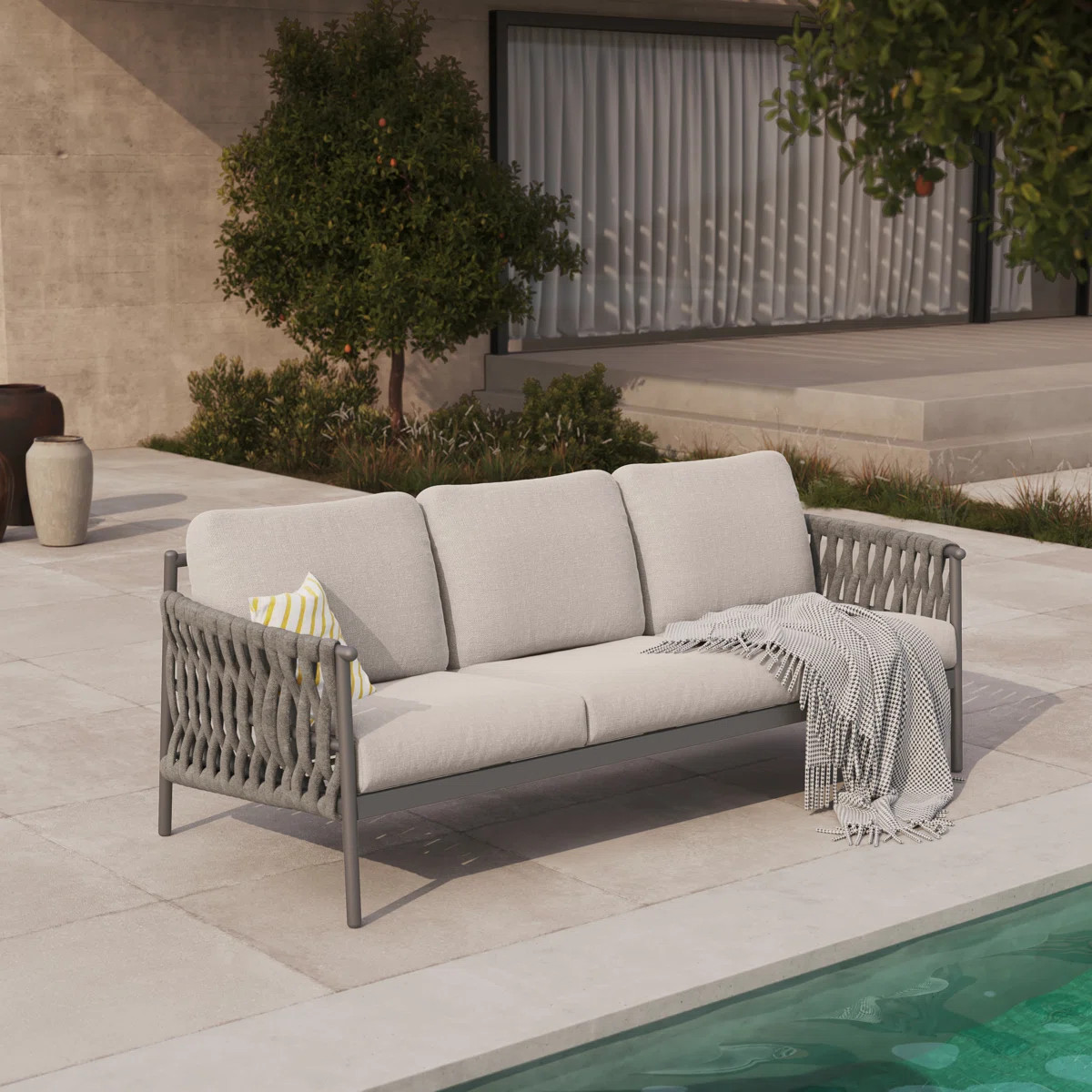 Arlend Outdoo 3-Person Sofa With Jumbo Rope And Thick Cushion | Wayfair North America