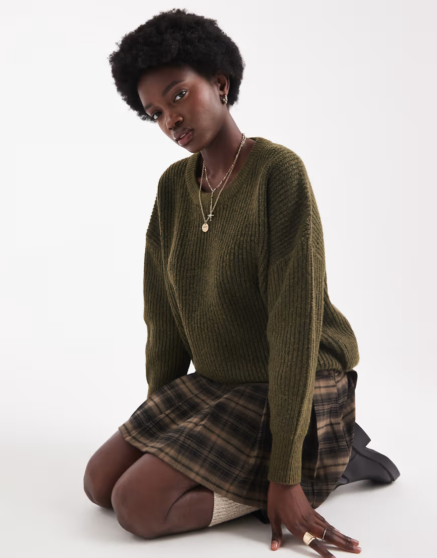 Brave Soul crew neck jumper in olive green | ASOS (Global)