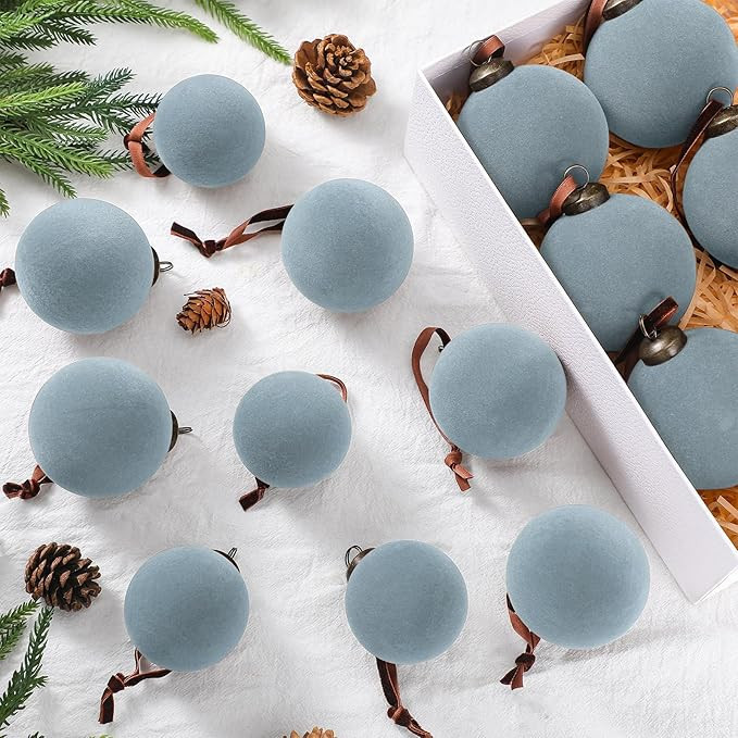 18 Pcs Velvet Christmas Balls Bulk 3.15, 2.76, 2.36 Inch, Flocked Xmas Tree Ball Ornaments Plasti... | Amazon (US)