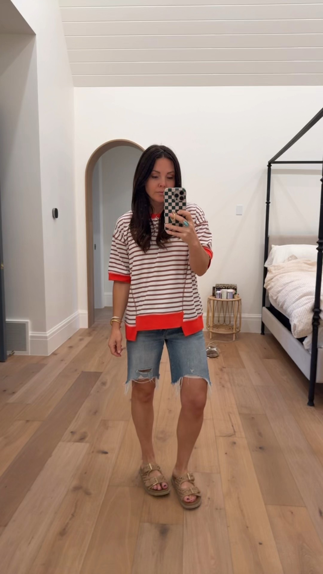 Long Jean shorts with 8” inseam. 4 colors wearing a size 4. 

Striped oversized t shirt small

Woven slide sandals on sale 

Affordable casual mom outfits for summer 

#LTKSaleAlert #LTKSummerEdit #LTKFindsUnder50