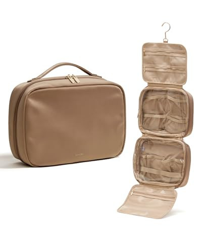 EACHY Travel Toiletry Bag with Hanging Hook, Portable Makeup Cosmetic Bags for Women, Water-Resistant Full-Size Travel Accessories (Pink) | Amazon (US)