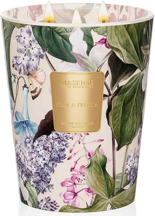 M&SENSE 3 Wick Soy Candles for Home Scented, Pear & Fressia Scented Aromatherapy Candle for Stres... | Amazon (US)