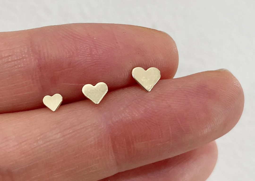10K Gold Tiny Heart Stud Earrings, Solid Gold, 10k Real Gold TGE033 - Etsy Canada | Etsy (CAD)