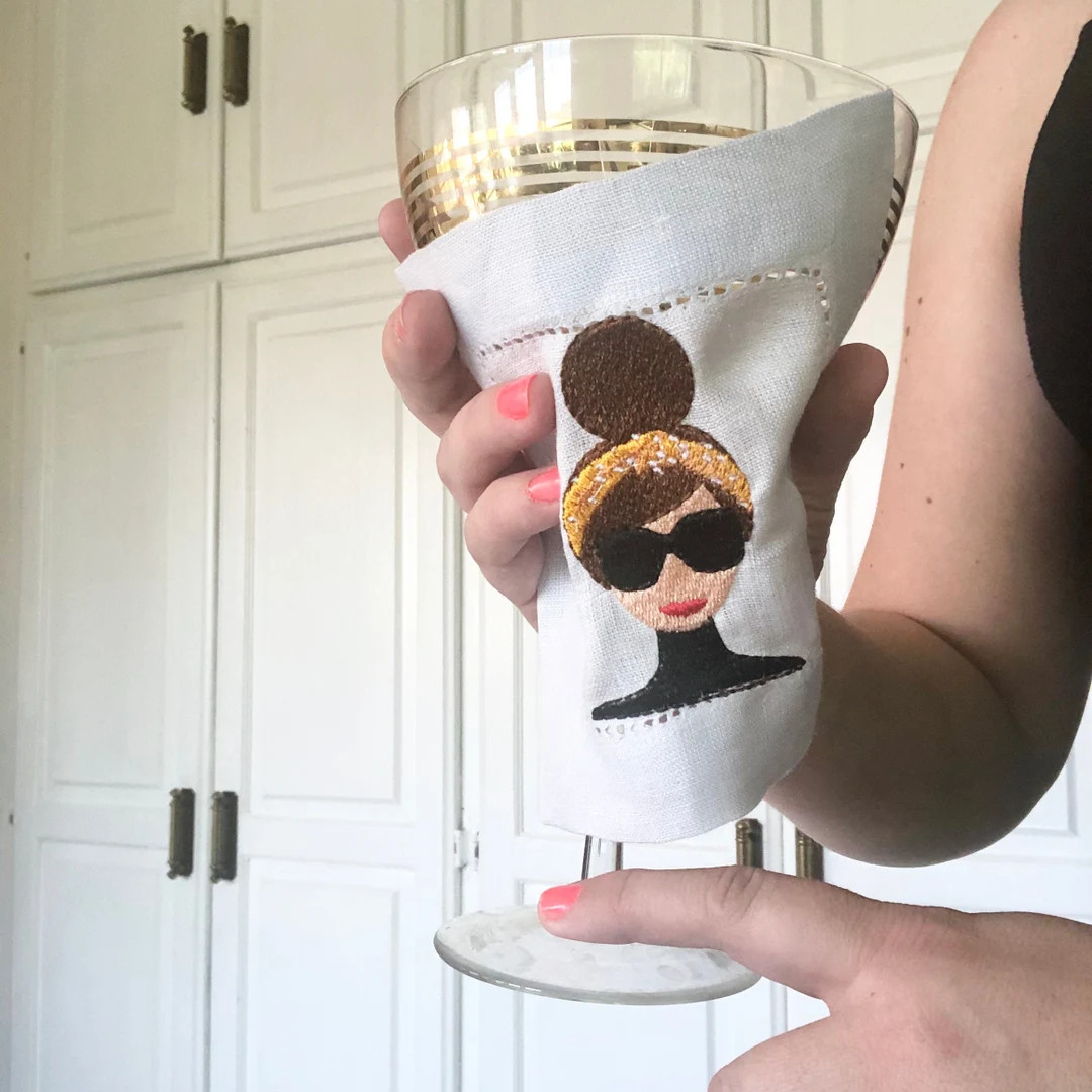 Lipstick Lady in Bun Linen Cocktail Napkin, 100% Natural Linen Cocktail Napkins, Cloth Napkin, Cu... | Etsy (US)