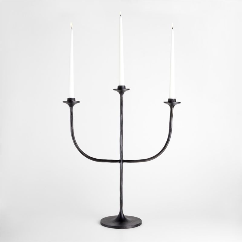 Maloy Black Metal Trident Candelabra + Reviews | Crate & Barrel | Crate & Barrel