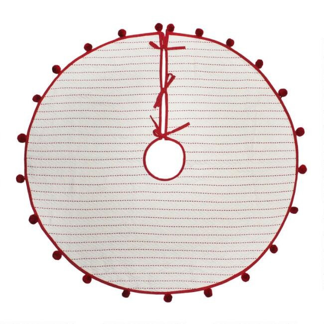 Ivory and Red Velvet Quilted Tree Skirt | World Market