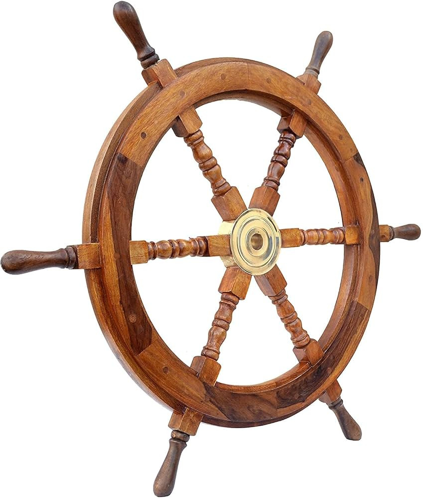 Brainmart Wooden Ship Steering Wheel 18'' Pirate Nautical Wall Art Boat Wheel Handcrafted, Premiu... | Amazon (US)
