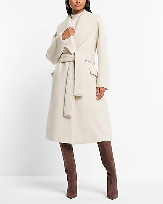 Sherpa Wool-blend Shawl Lapel Wrap Coat | Express
