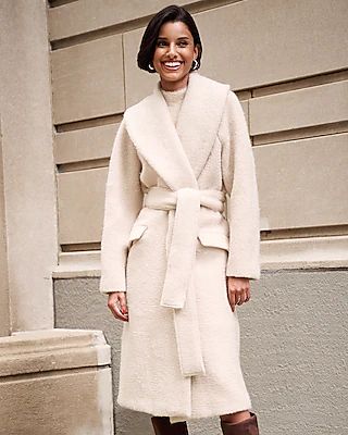 Sherpa Wool-Blend Shawl Lapel Wrap Coat | Express