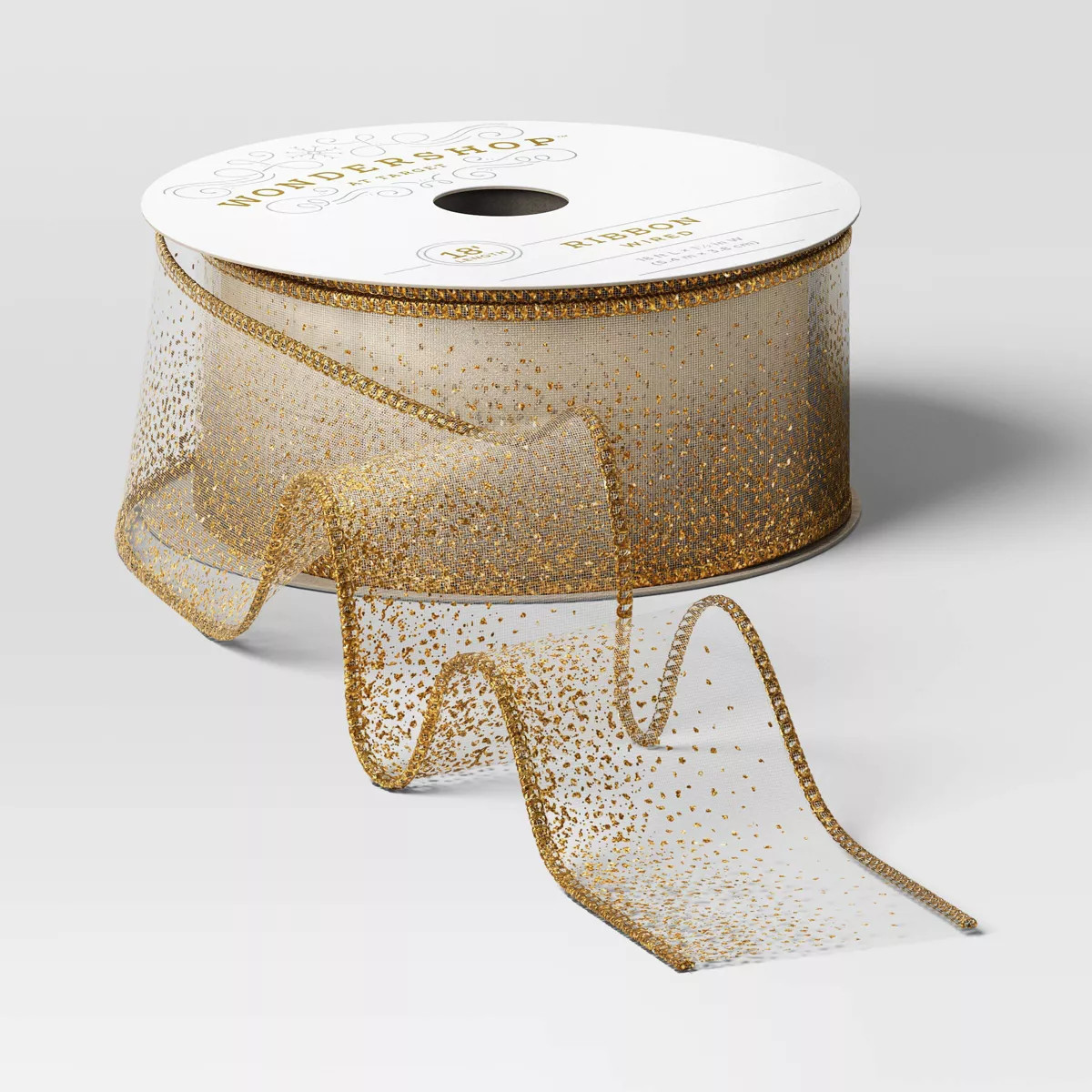 1.5" Glittered Sheer Fabric Christmas Ribbon 18' Gold - Wondershop™ | Target
