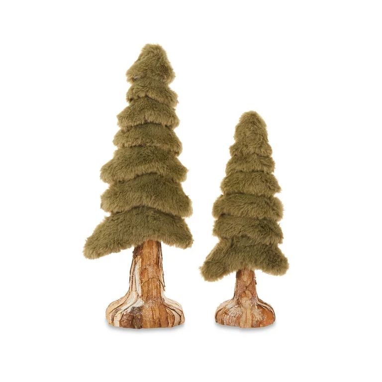 Green Fuzzy Tree Tabletop Decorations, Set of 2, by Holiday Time | Walmart (US)