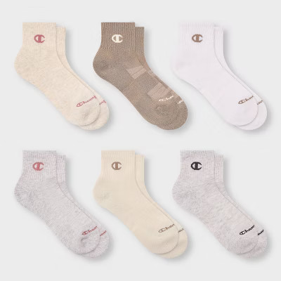 Champion Iconic Essentials Women's 6pk Cushioned Quarter Crew Socks - Oatmeal/Tan/White/Gray 4-10 | Target