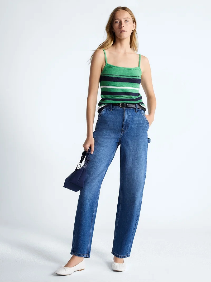 Free Assembly Women's High Rise Cropped Carpenter Barrel Jeans, 26" Inseam, Sizes 0-16 | Walmart (US)