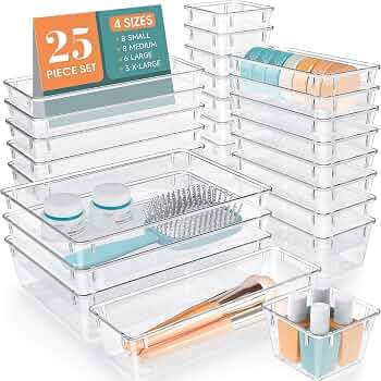 25 PCS Clear Plastic Drawer Organizer, Makeup Organizers and Storage Bins | Amazon (US)