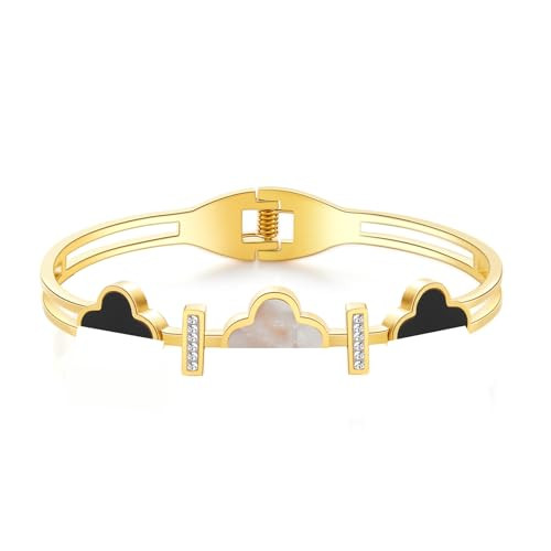 FIORICASA Four Leaf Clover Bangle Bracelet for Woman,Stainless Steel Bracelet,18K Gold Plated Bangle | Amazon (US)